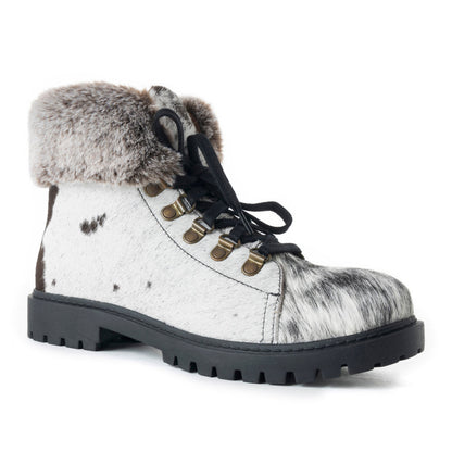 Myra Turbulent Hairon Leather Boots for Women – Fur Lining, Rugged Sole with Stylish Lace-Up Design for Winter Escapes