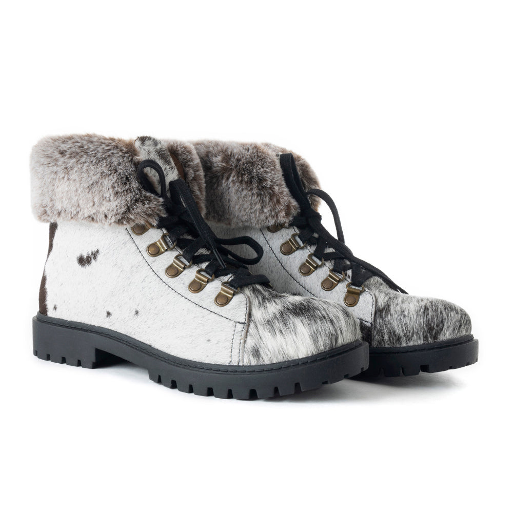 Myra Turbulent Hairon Leather Boots for Women – Fur Lining, Rugged Sole with Stylish Lace-Up Design for Winter Escapes