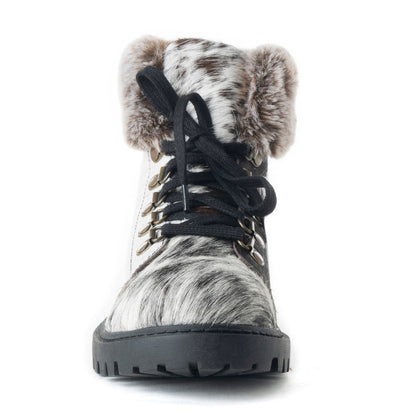 Myra Turbulent Hairon Leather Boots for Women – Fur Lining, Rugged Sole with Stylish Lace-Up Design for Winter Escapes
