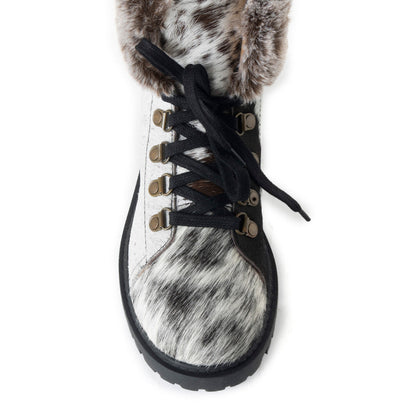 Myra Turbulent Hairon Leather Boots for Women – Fur Lining, Rugged Sole with Stylish Lace-Up Design for Winter Escapes