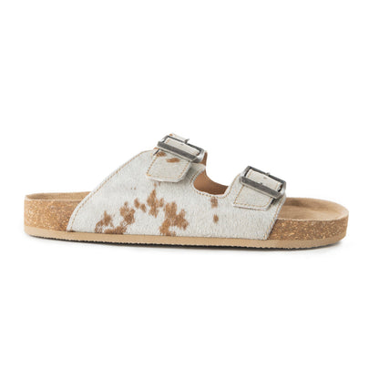 Myra Restful Hairon Leather Slides for Women – Adjustable Straps, Cork Footbed & Stylish Dual Buckle