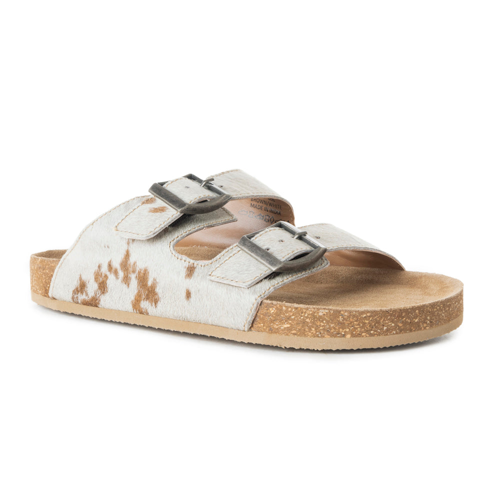 Myra Restful Hairon Leather Slides for Women – Adjustable Straps, Cork Footbed & Stylish Dual Buckle
