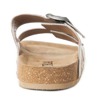 Myra Restful Hairon Leather Slides for Women – Adjustable Straps, Cork Footbed & Stylish Dual Buckle