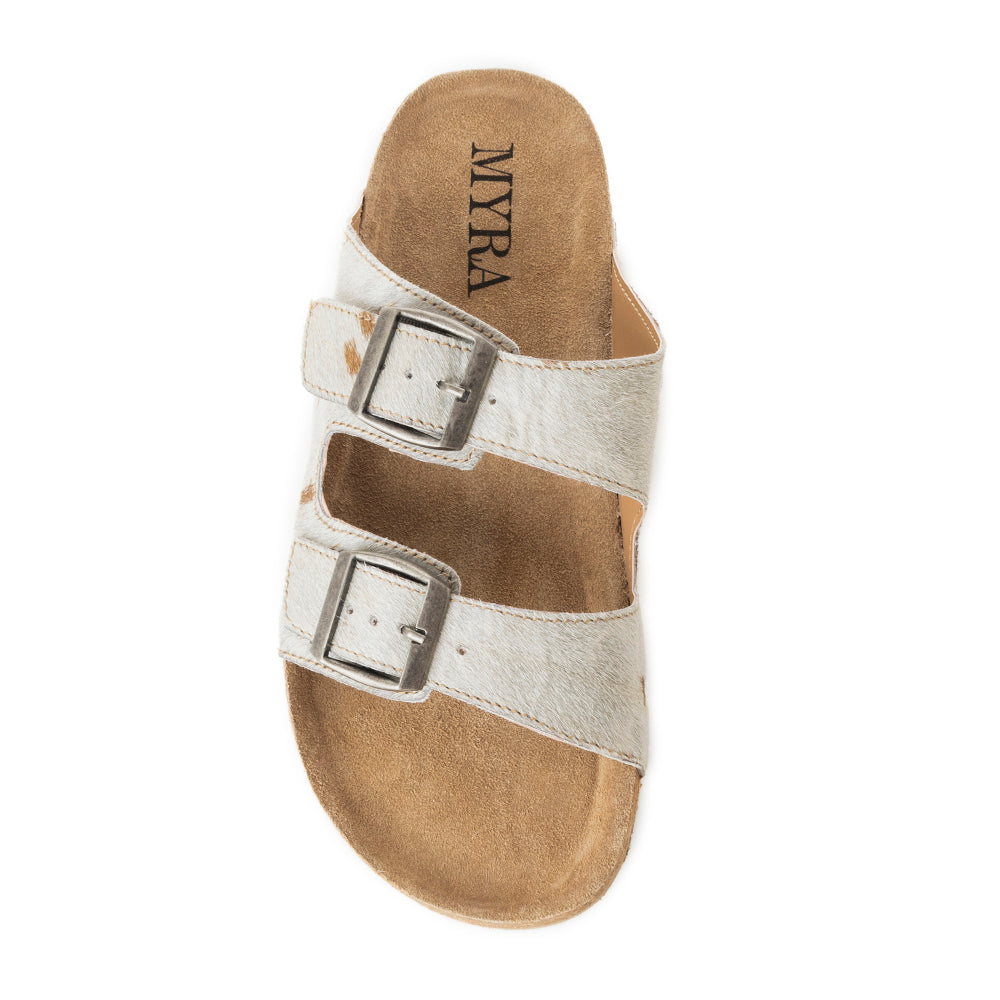 Myra Restful Hairon Leather Slides for Women – Adjustable Straps, Cork Footbed & Stylish Dual Buckle