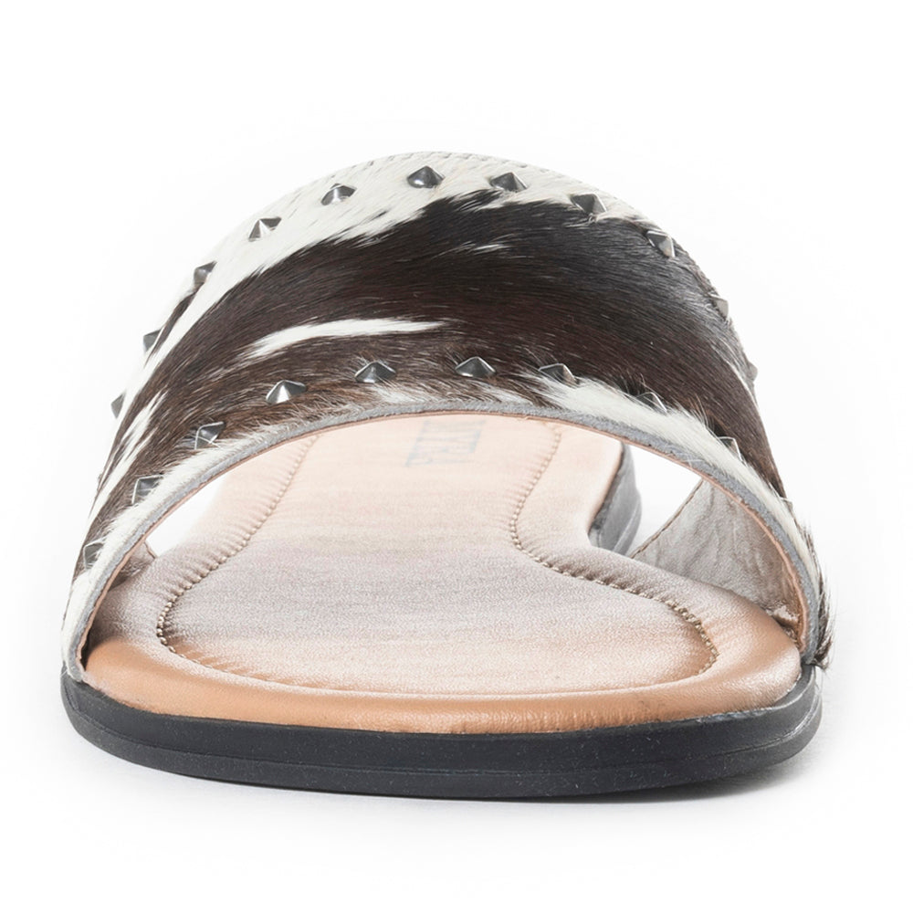 Myra Wild Dust Hairon Leather Slide Sandals â€“ Studded Flats for Women, Slip-On Comfort with Western Charm