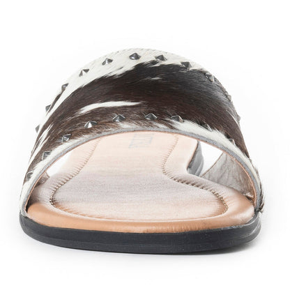 Myra Wild Dust Hairon Leather Slide Sandals â€“ Studded Flats for Women, Slip-On Comfort with Western Charm