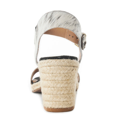 Myra Satin Hairon Leather Heels for Women – White Hairon Block Heels with Buckle Strap & Jute Accents