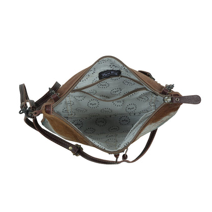 Myra Blue Isle Embossed Leather Crossbody Bag for Women â€“ Small Size Western Sling with Hairon Accents