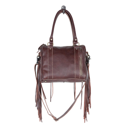 Myra Maia Hairon Leather Concealed Carry Bag for Women – Tooled Leather Panels, Fringed Sides, Dual Straps for Easy Carry