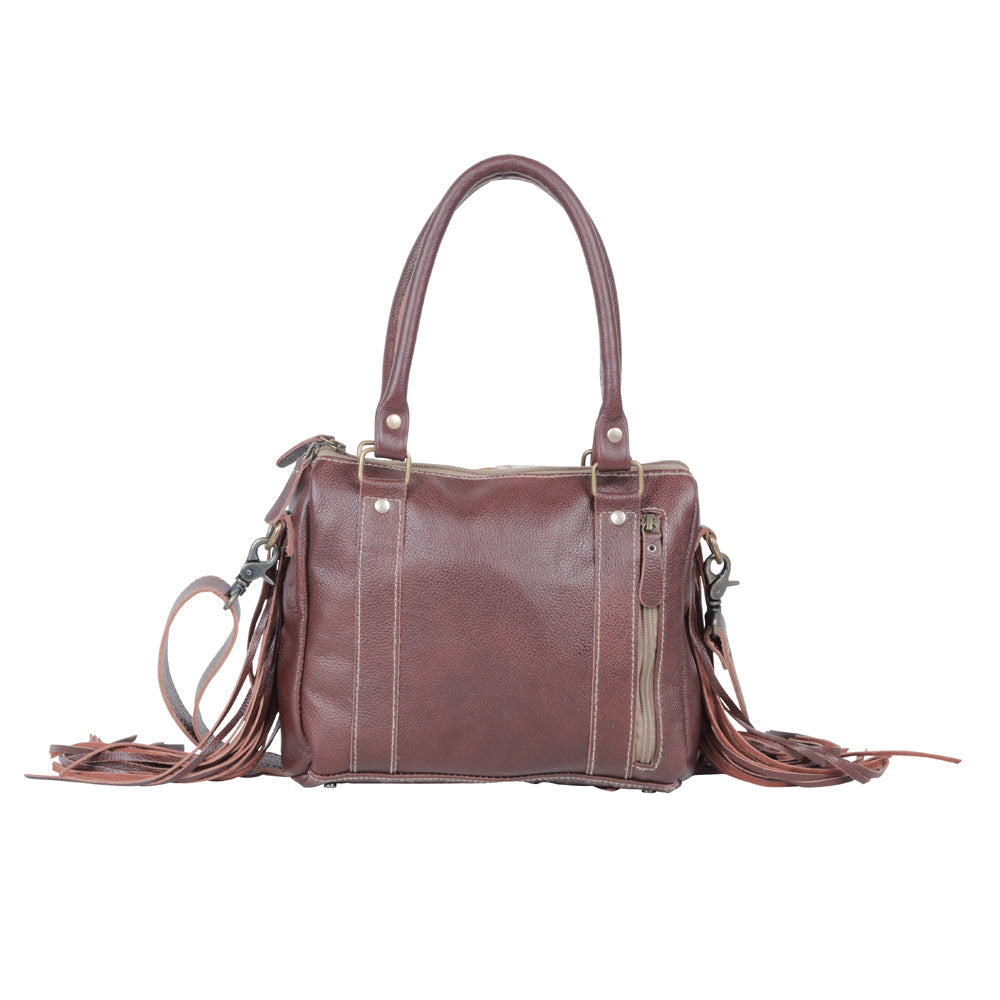 Myra Maia Hairon Leather Concealed Carry Bag for Women – Tooled Leather Panels, Fringed Sides, Dual Straps for Easy Carry