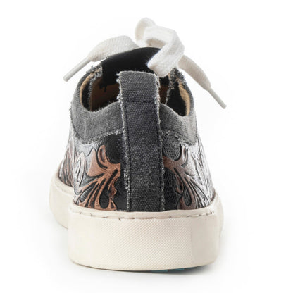 Myra Limited Edition Leather Sneakers for Women - Hand-Tooled Western Lace-Up Shoes with Textured Finish for Everyday Style