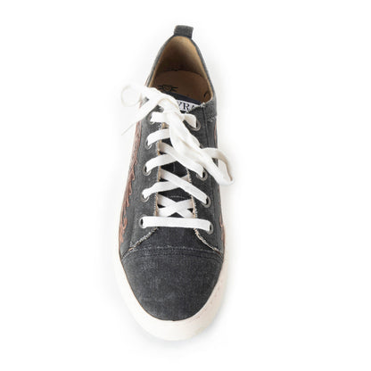 Myra Limited Edition Leather Sneakers for Women - Hand-Tooled Western Lace-Up Shoes with Textured Finish for Everyday Style