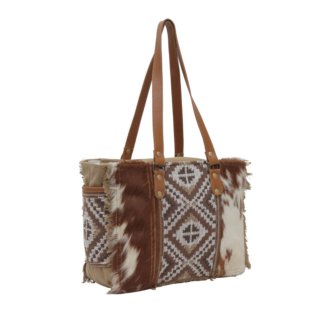 Myra Elisa Le Hairon Leather Tote Bag â€“ Fringe Accents, Handwoven Tribal Design for Everyday Use