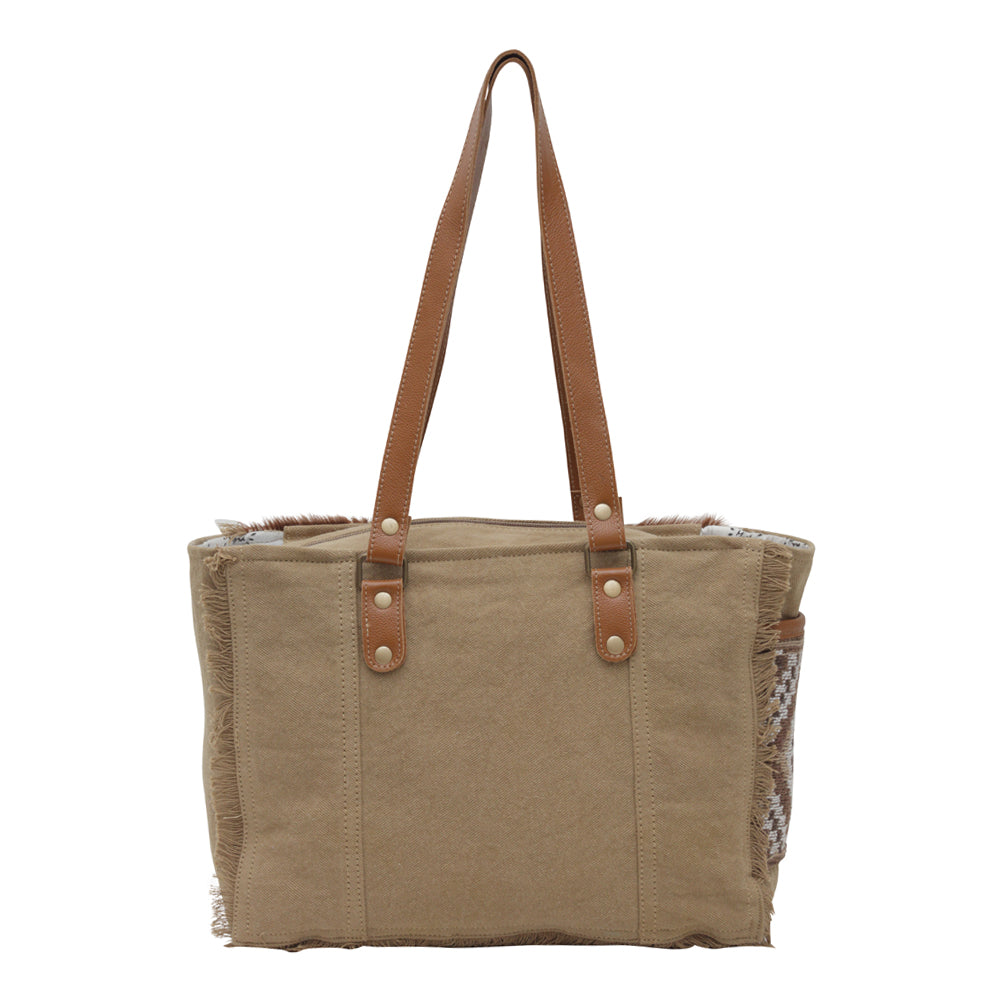 Myra Elisa Le Hairon Leather Tote Bag â€“ Fringe Accents, Handwoven Tribal Design for Everyday Use