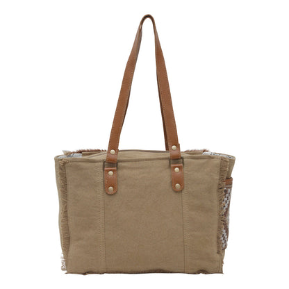 Myra Elisa Le Hairon Leather Tote Bag â€“ Fringe Accents, Handwoven Tribal Design for Everyday Use