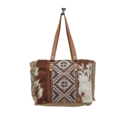 Myra Elisa Le Hairon Leather Tote Bag â€“ Fringe Accents, Handwoven Tribal Design for Everyday Use