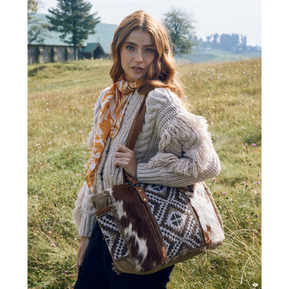Myra Elisa Le Hairon Leather Tote Bag â€“ Fringe Accents, Handwoven Tribal Design for Everyday Use