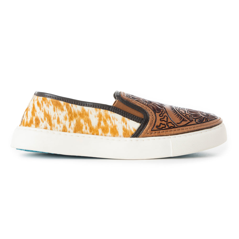 Myra Argun Western Handtooled Hairon Sneakers – Western Floral Slip-On Shoes for Women with Leather Accents