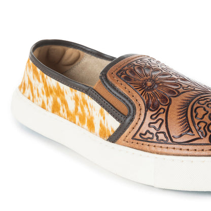 Myra Argun Western Handtooled Hairon Sneakers – Western Floral Slip-On Shoes for Women with Leather Accents