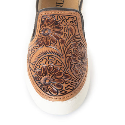 Myra Argun Western Handtooled Hairon Sneakers – Western Floral Slip-On Shoes for Women with Leather Accents