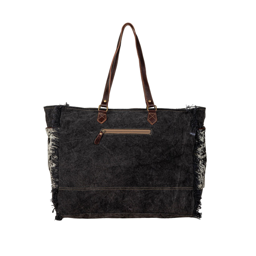 Myra Rosalinda Cross Stitched Hairon Leather Weekender Bag - Spacious Travel Tote with Stitch Trim and Durable Shoulder Straps