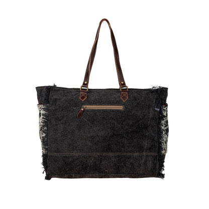 Myra Rosalinda Cross Stitched Hairon Leather Weekender Bag - Spacious Travel Tote with Stitch Trim and Durable Shoulder Straps