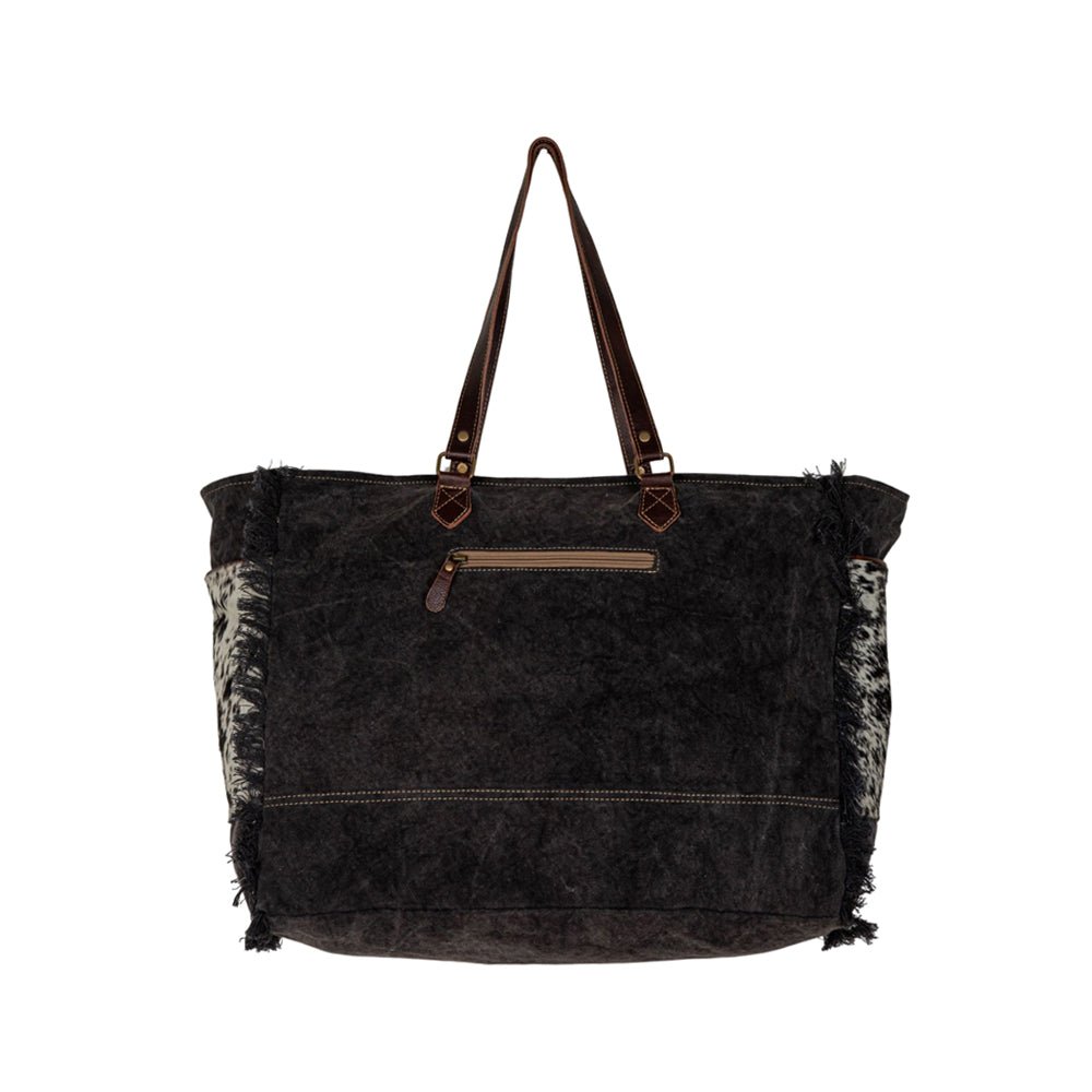 Myra Rosalinda Cross Stitched Hairon Leather Weekender Bag - Spacious Travel Tote with Stitch Trim and Durable Shoulder Straps