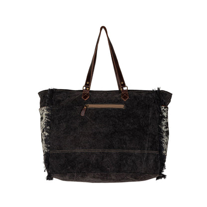 Myra Rosalinda Cross Stitched Hairon Leather Weekender Bag - Spacious Travel Tote with Stitch Trim and Durable Shoulder Straps