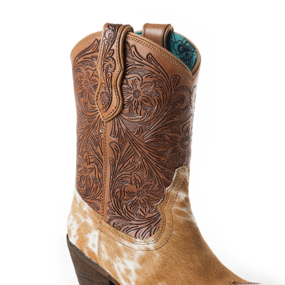 Myra Kelsey Anne Handtooled Leather Cowgirl Boots for Women – Hairon Finish, Pointed Toe, Rodeo Ready