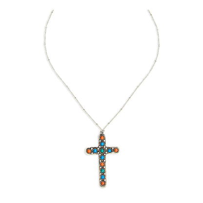 Beaded Stones Cross Necklace
