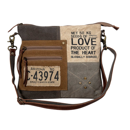 Myra Seeds of Love Crossbody Bag - Vintage Patch Leather Shoulder Bag with Zippered Pockets for Western Style