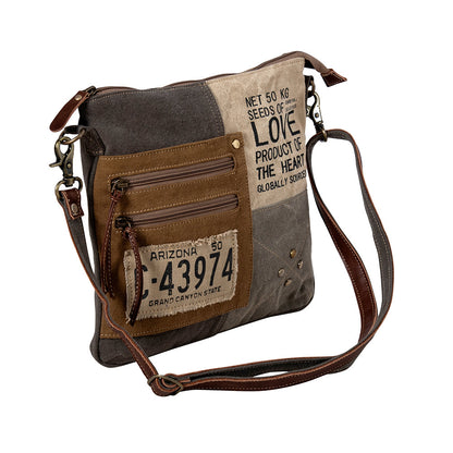Myra Seeds of Love Crossbody Bag - Vintage Patch Leather Shoulder Bag with Zippered Pockets for Western Style