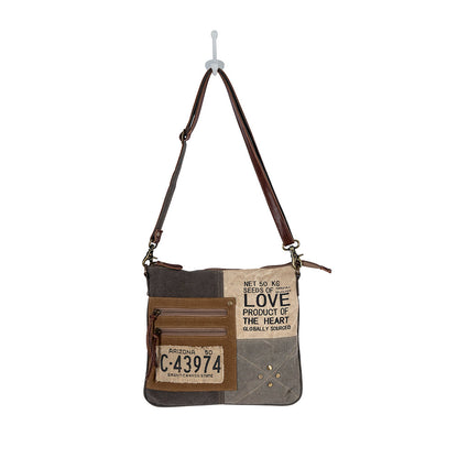 Myra Seeds of Love Crossbody Bag - Vintage Patch Leather Shoulder Bag with Zippered Pockets for Western Style