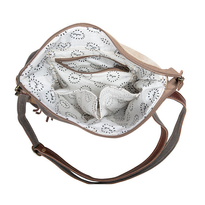 Myra Seeds of Love Crossbody Bag - Vintage Patch Leather Shoulder Bag with Zippered Pockets for Western Style