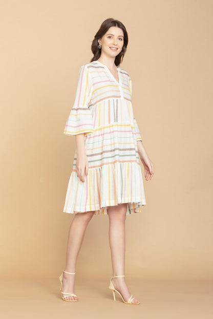 Spring Skies V-Neck Mid-Sleeve Dress