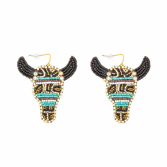 Blue Bull Beaded Earrings