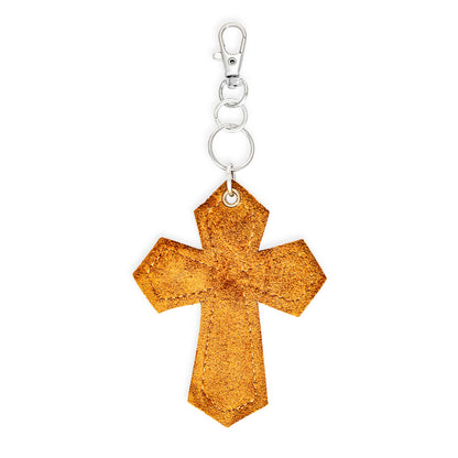 Hair-On Medallion Cross Hide Key Fob In Brown