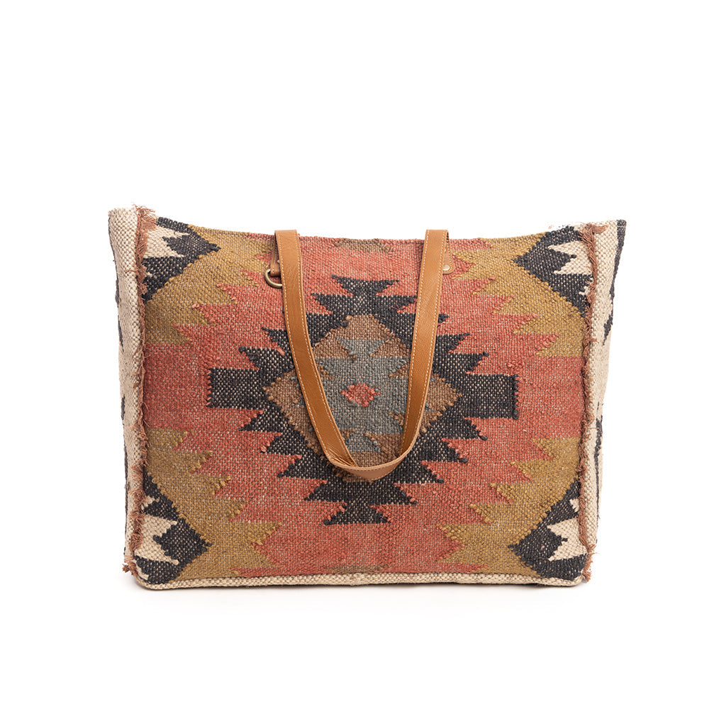 Myra Kaliko Hill Canvas Weekender Bag for Women â€“ Handwoven Boho Print with Dual Shoulder Handles