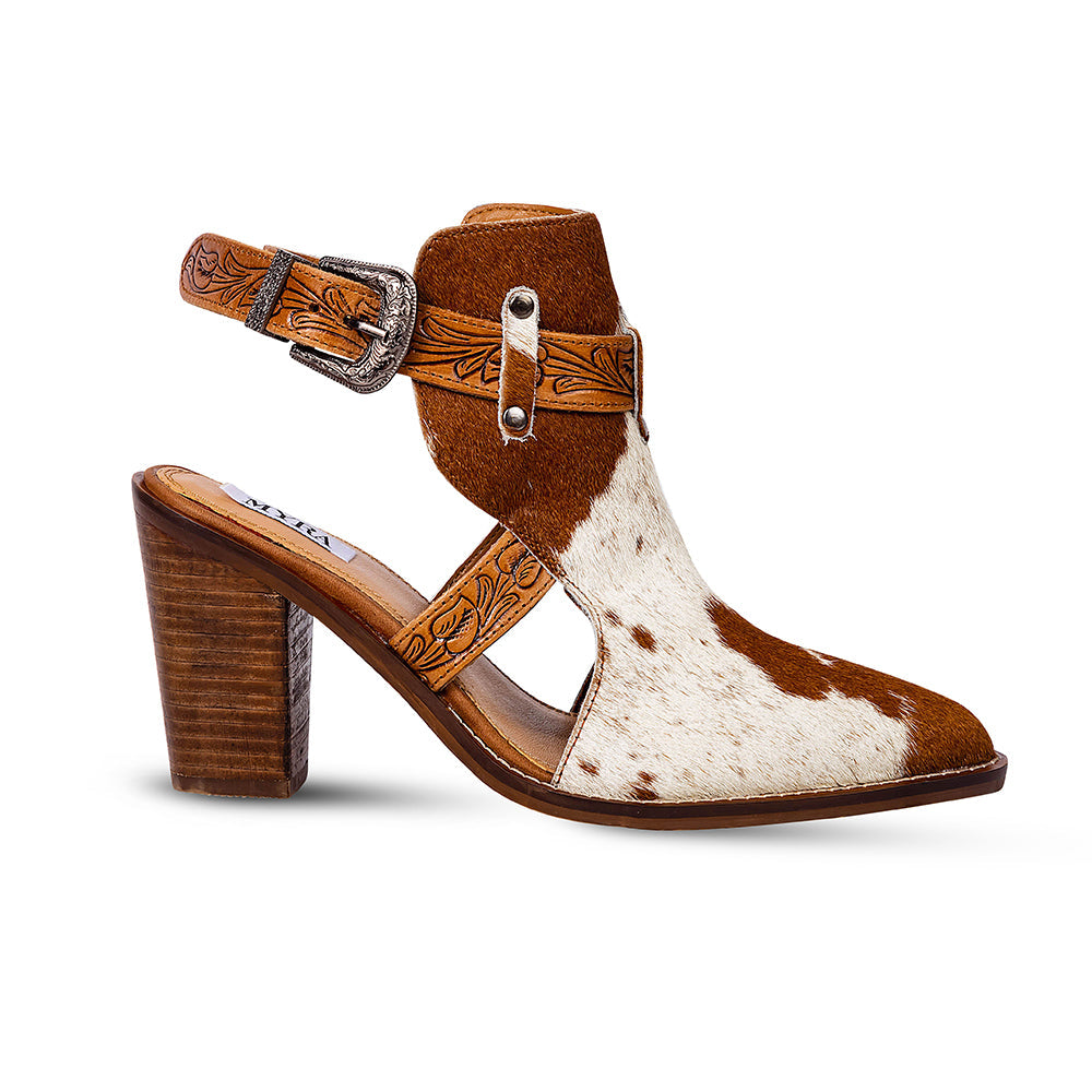 Myra Cora Jo Hairon Leather Boots - Pointed Toe, Block Heel Ankle Boots with Handtooled Buckle Accents for Cowgirl Escapades