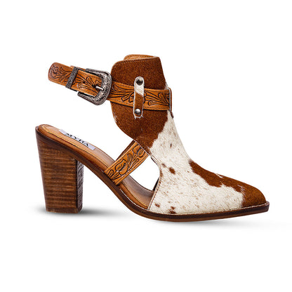 Myra Cora Jo Hairon Leather Boots - Pointed Toe, Block Heel Ankle Boots with Handtooled Buckle Accents for Cowgirl Escapades