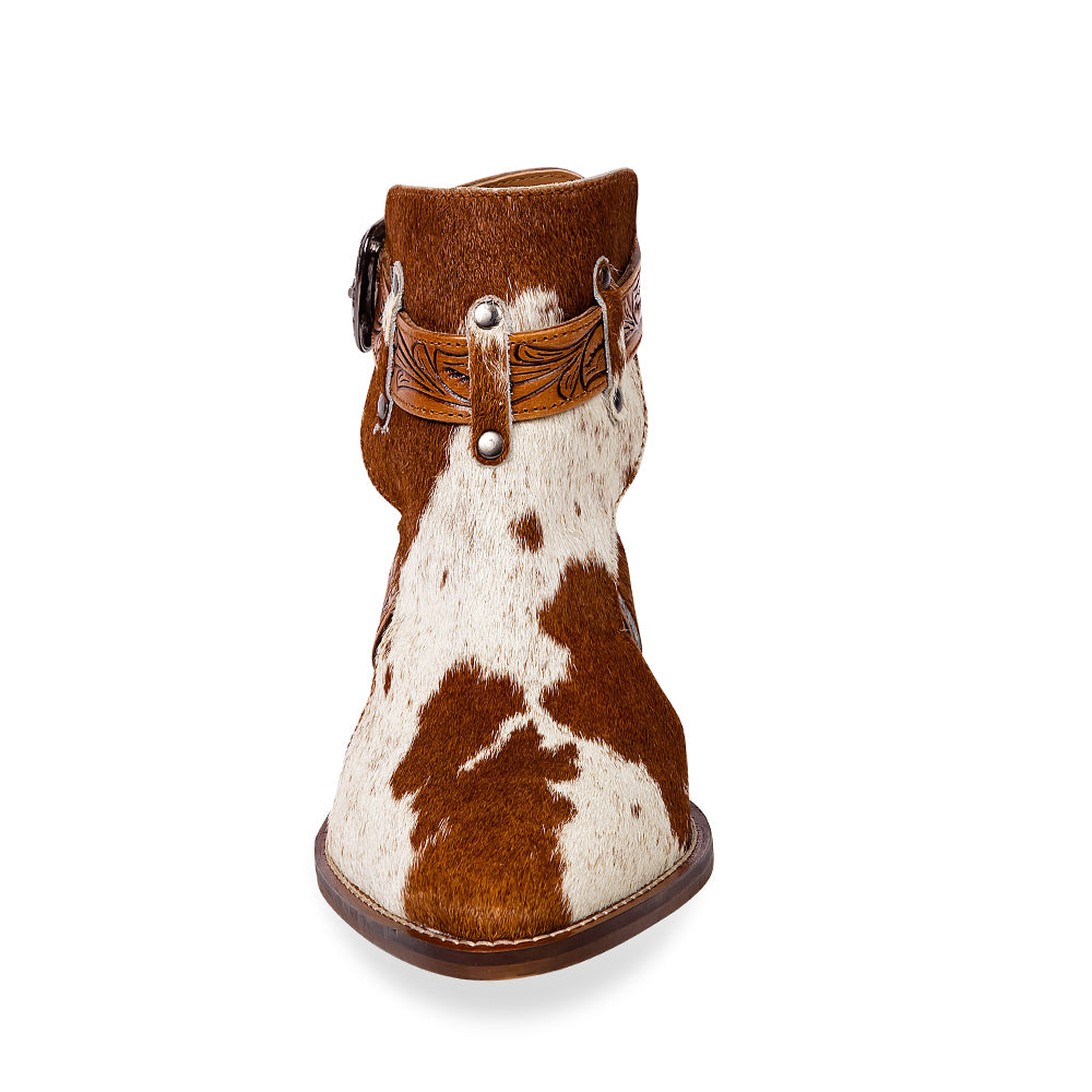 Myra Cora Jo Hairon Leather Boots - Pointed Toe, Block Heel Ankle Boots with Handtooled Buckle Accents for Cowgirl Escapades