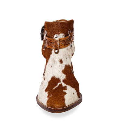 Myra Cora Jo Hairon Leather Boots - Pointed Toe, Block Heel Ankle Boots with Handtooled Buckle Accents for Cowgirl Escapades