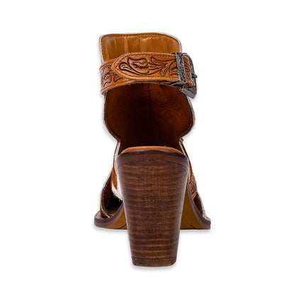 Myra Cora Jo Hairon Leather Boots - Pointed Toe, Block Heel Ankle Boots with Handtooled Buckle Accents for Cowgirl Escapades