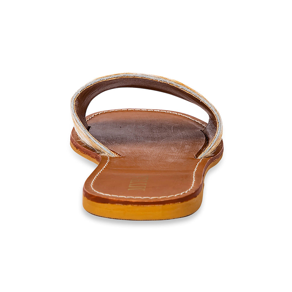 Myra Kemma Hairon Slide Sandals for Women â€“ Comfortable Flat Slides with Tan & White Speckle Print for Western Summer Outings