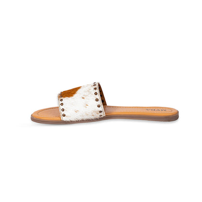 Myra Lettie Ridge Light Hair-On Leather Flip Flops for Women - Western Slide Sandals with Soft Sole for Casual Comfort