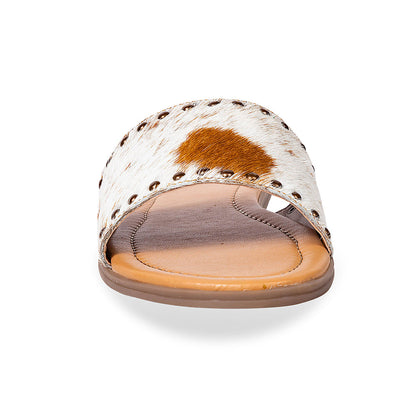 Myra Lettie Ridge Light Hair-On Leather Flip Flops for Women - Western Slide Sandals with Soft Sole for Casual Comfort