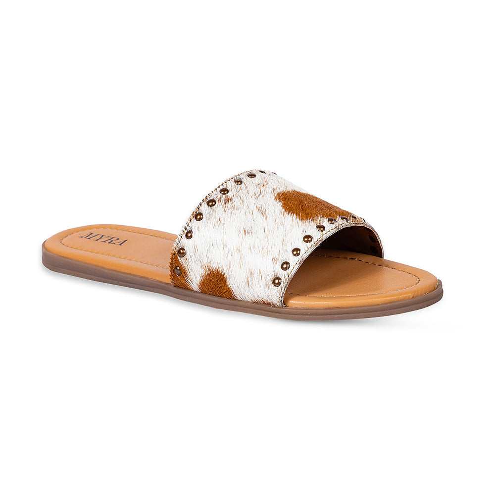 Myra Lettie Ridge Light Hair-On Leather Flip Flops for Women - Western Slide Sandals with Soft Sole for Casual Comfort