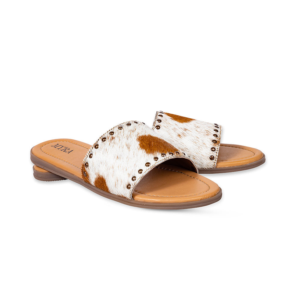 Myra Lettie Ridge Light Hair-On Leather Flip Flops for Women - Western Slide Sandals with Soft Sole for Casual Comfort