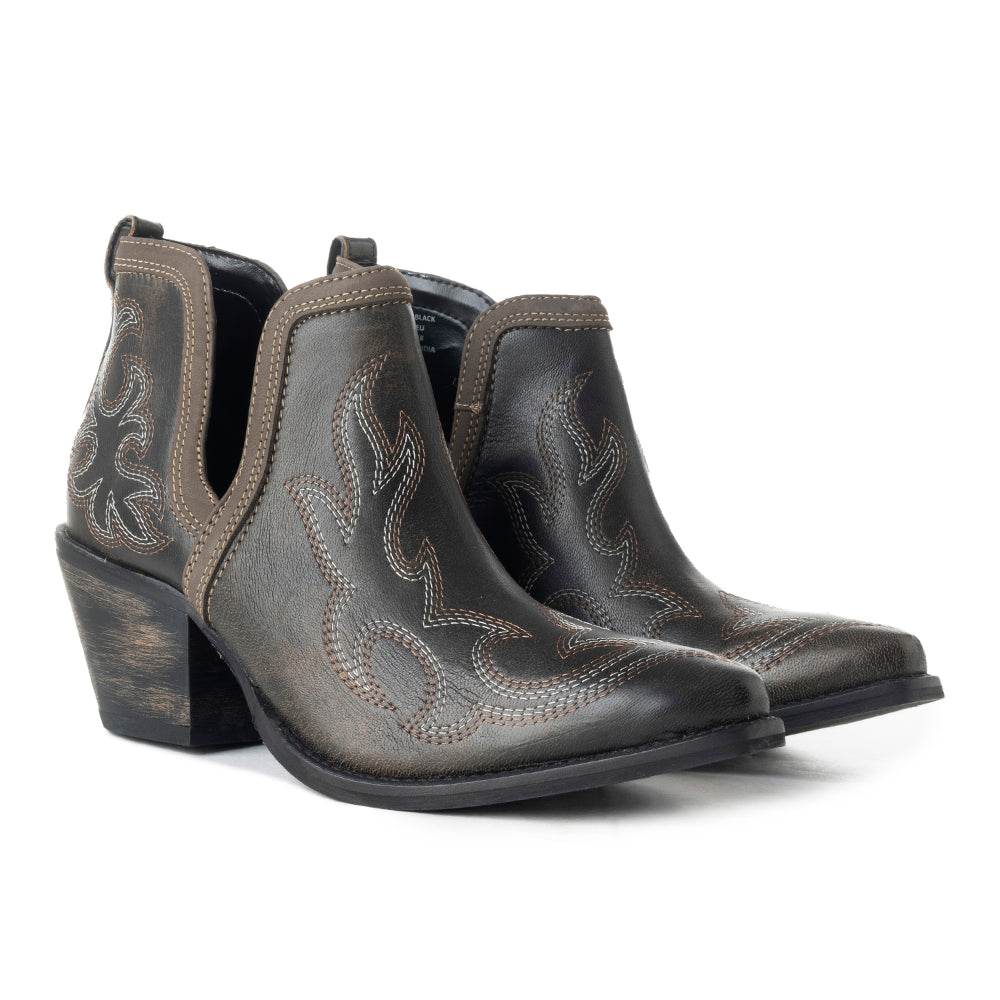 Myra Emmie Faye Stitched Ankle Boots for Women â€“ Western Mid-Heel, Pointed Toe Cowgirl Booties