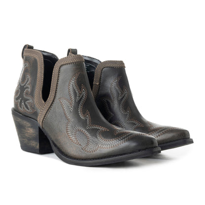 Myra Emmie Faye Stitched Ankle Boots for Women â€“ Western Mid-Heel, Pointed Toe Cowgirl Booties
